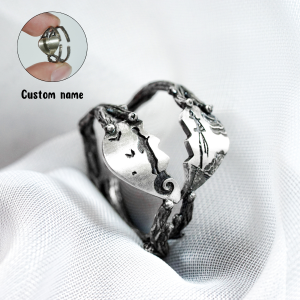 Custom Name Couple Ring Jack Skellington and Sally Handmade Silver 950