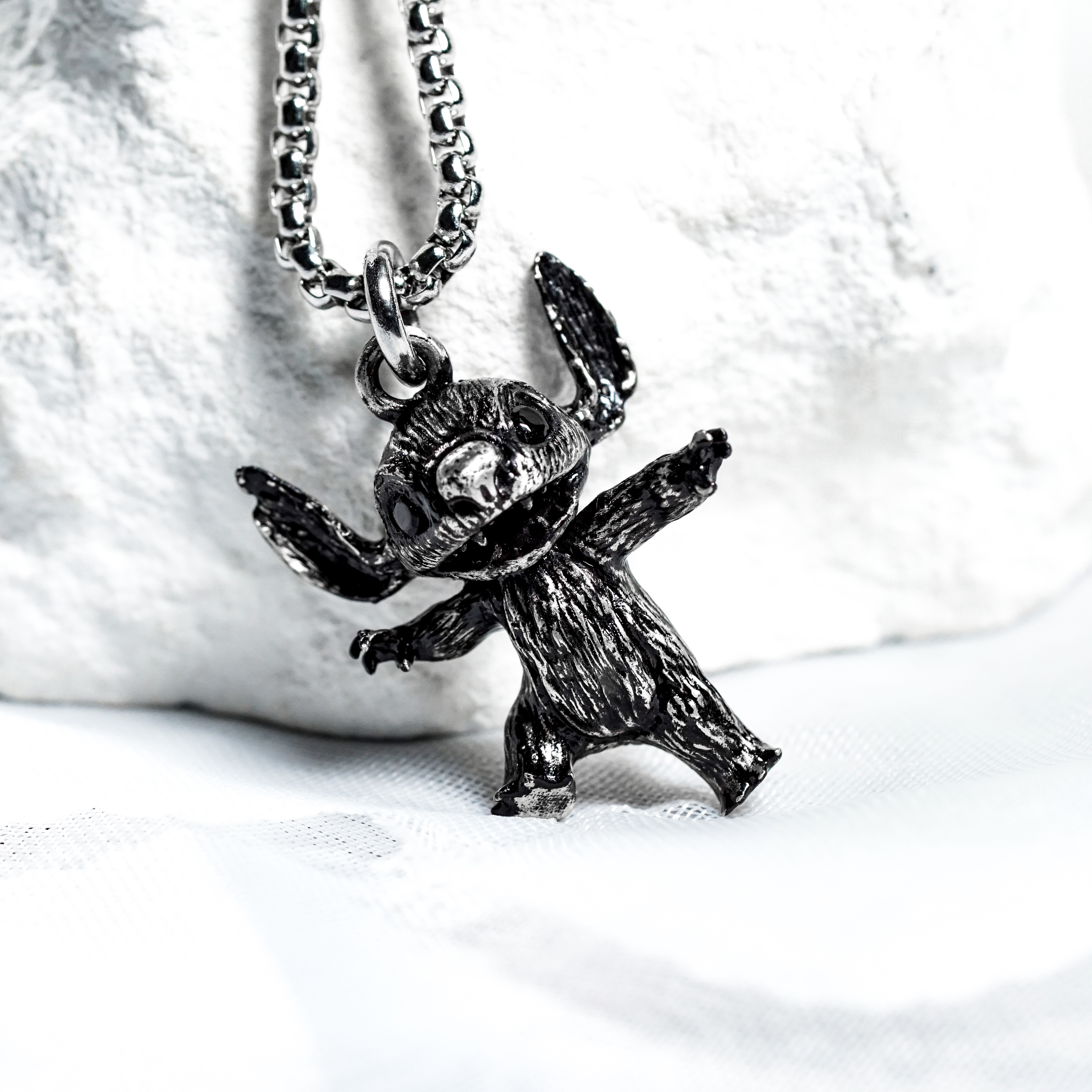 Stitch Necklace 950 Silver, Cute Stitch Pendant Jewelry for Fans of Cartoon Characters, Lilo & Stitch Necklace, Gift For Daughter, Gift for Her