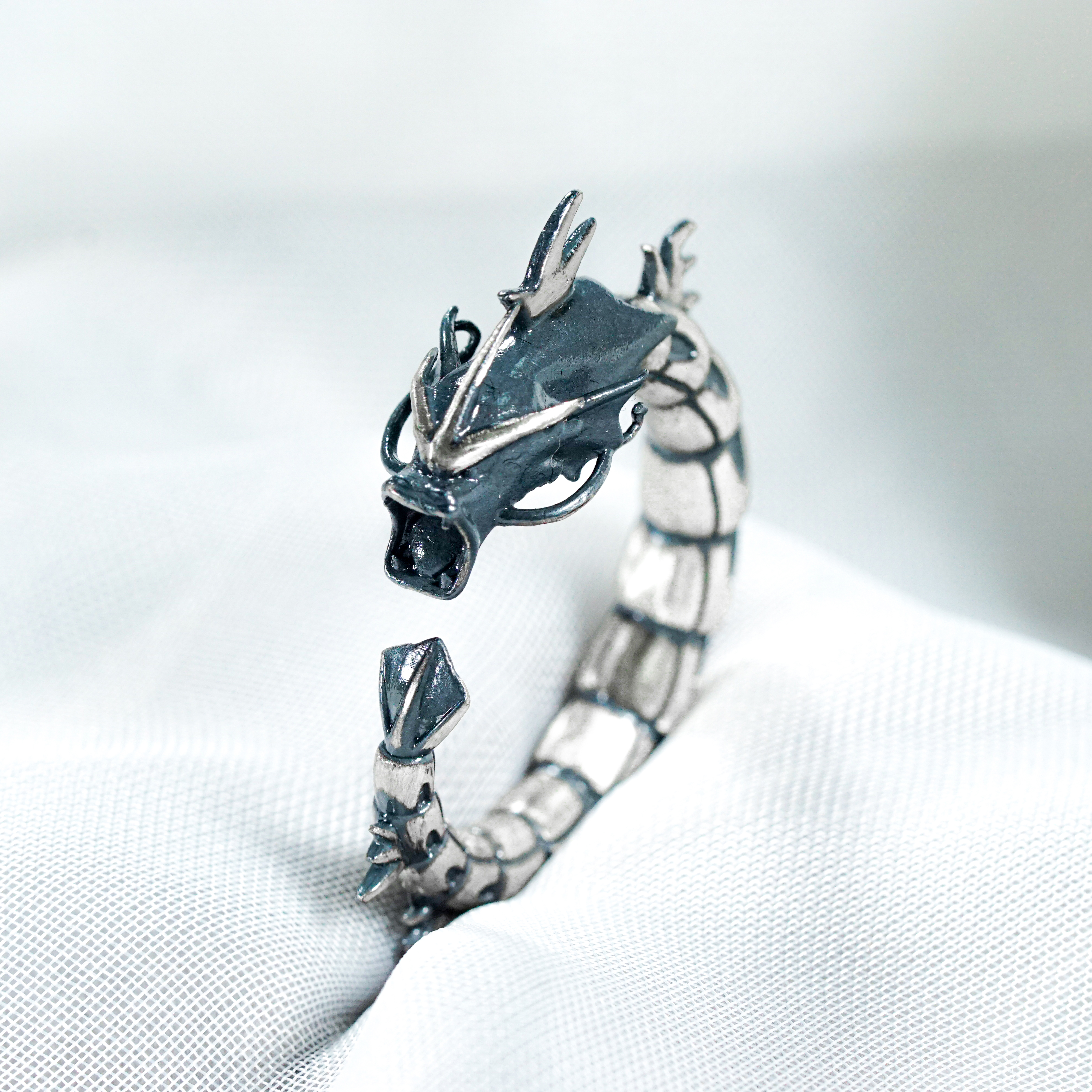 Pokemon Gyarados Wrapped Custom Ring Handmade, Gyarados Silver 950 Silver Ring Handmade, Pokemon Ring Jewelry, Gyarados Ring