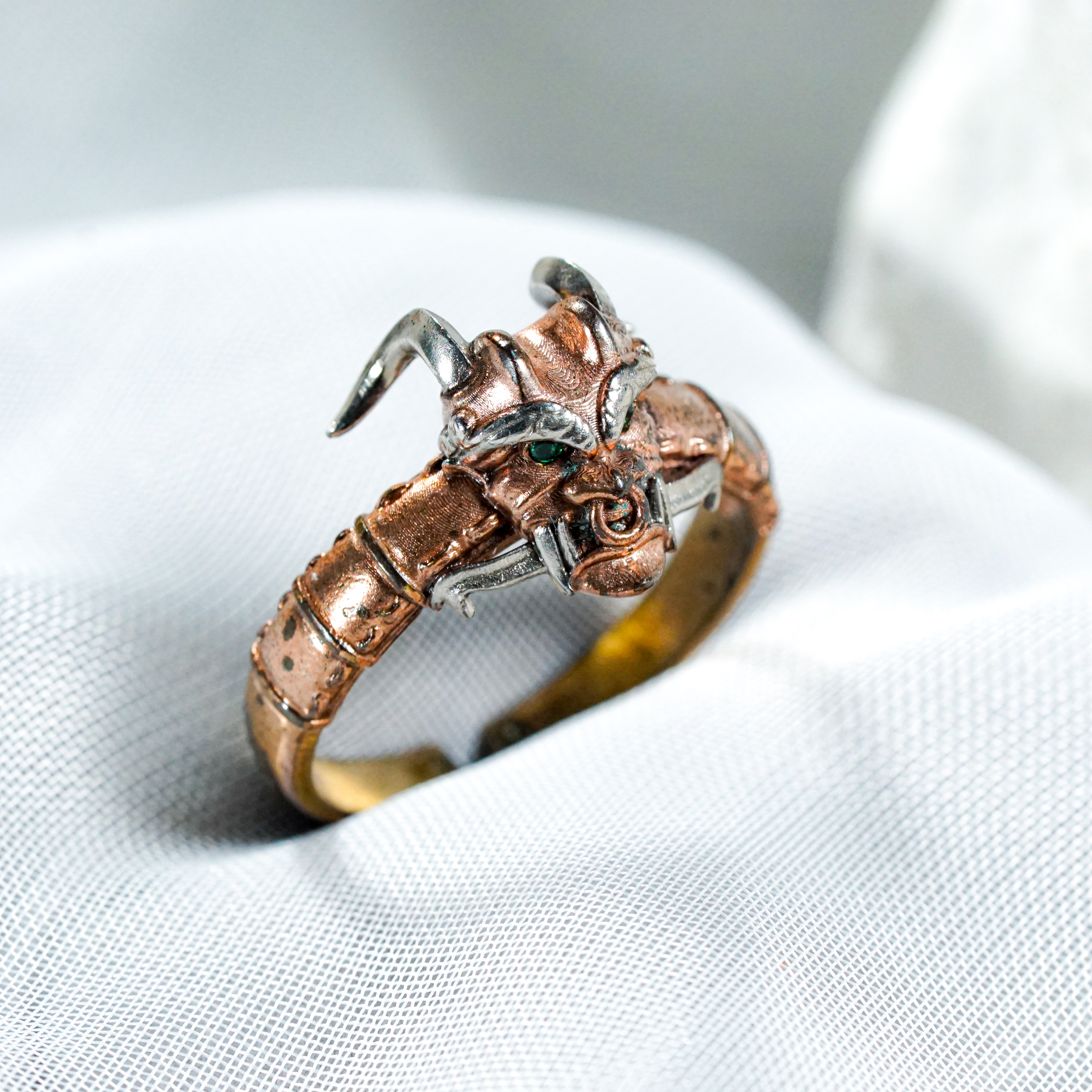Valorant Oni Skin Jewelry, Oni Mask Ring, Handmade Sterling Gold Plated 14k/Silver 950, Unisex Signet Ring, Fantasy Fanart Jewelry
